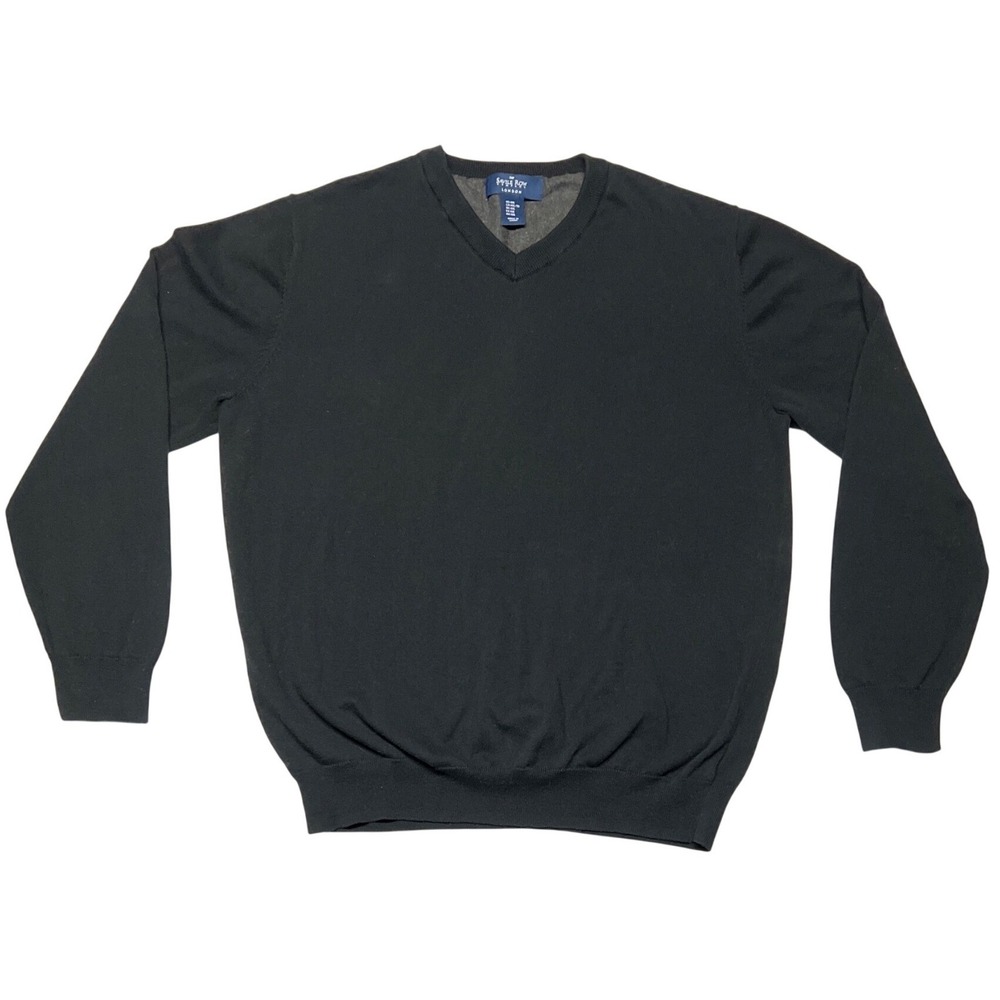 The Savile Row Company London Sweater Men's XXL Black 100% Cotton V-Neck‎ EUC
